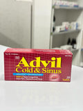 Box of Advil Cold & Sinus tablets on a white surface with a blurred background