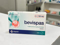 Box of bevispas mebeverine hydrochloride tablets by aspen on a table in a pharmacy setting.