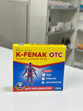 K-Fenak OTC medication box on a white surface with shelves in the background