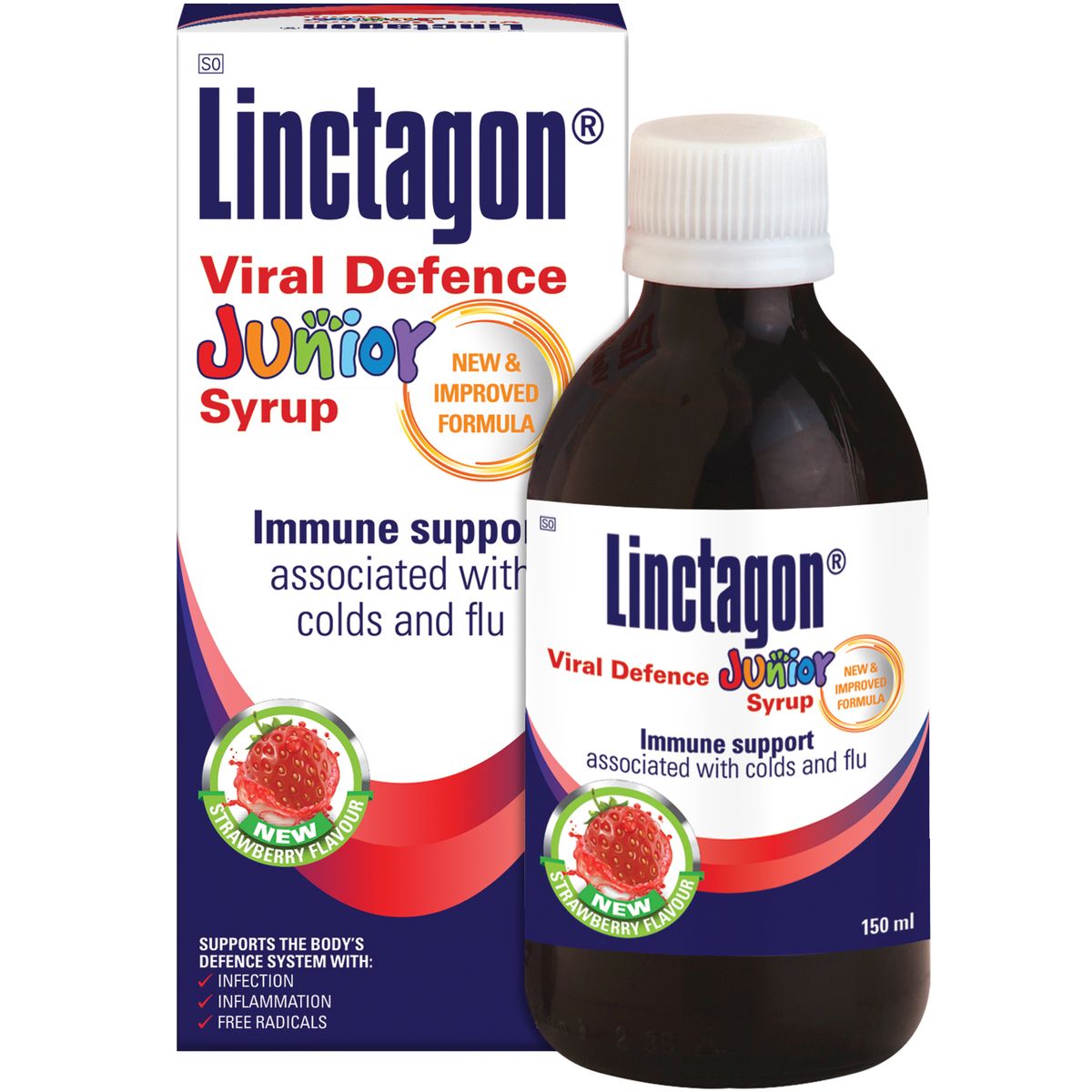 Linctagon Viral Defence Junior Syrup bottle and packaging on a white background