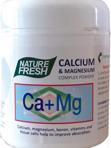 Jar of Nature Fresh Calcium & Magnesium Complex Powder on a white background