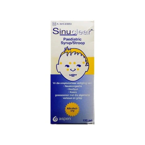 Sinuclear Pediatric Syrup packaging with a child's face on a white background