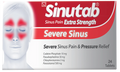 Sinutab Extra Strength Severe Sinus Pain Relief packaging with a person showing sinus pain.