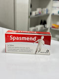 Box of Spasmend tablets on a surface with a blurred background